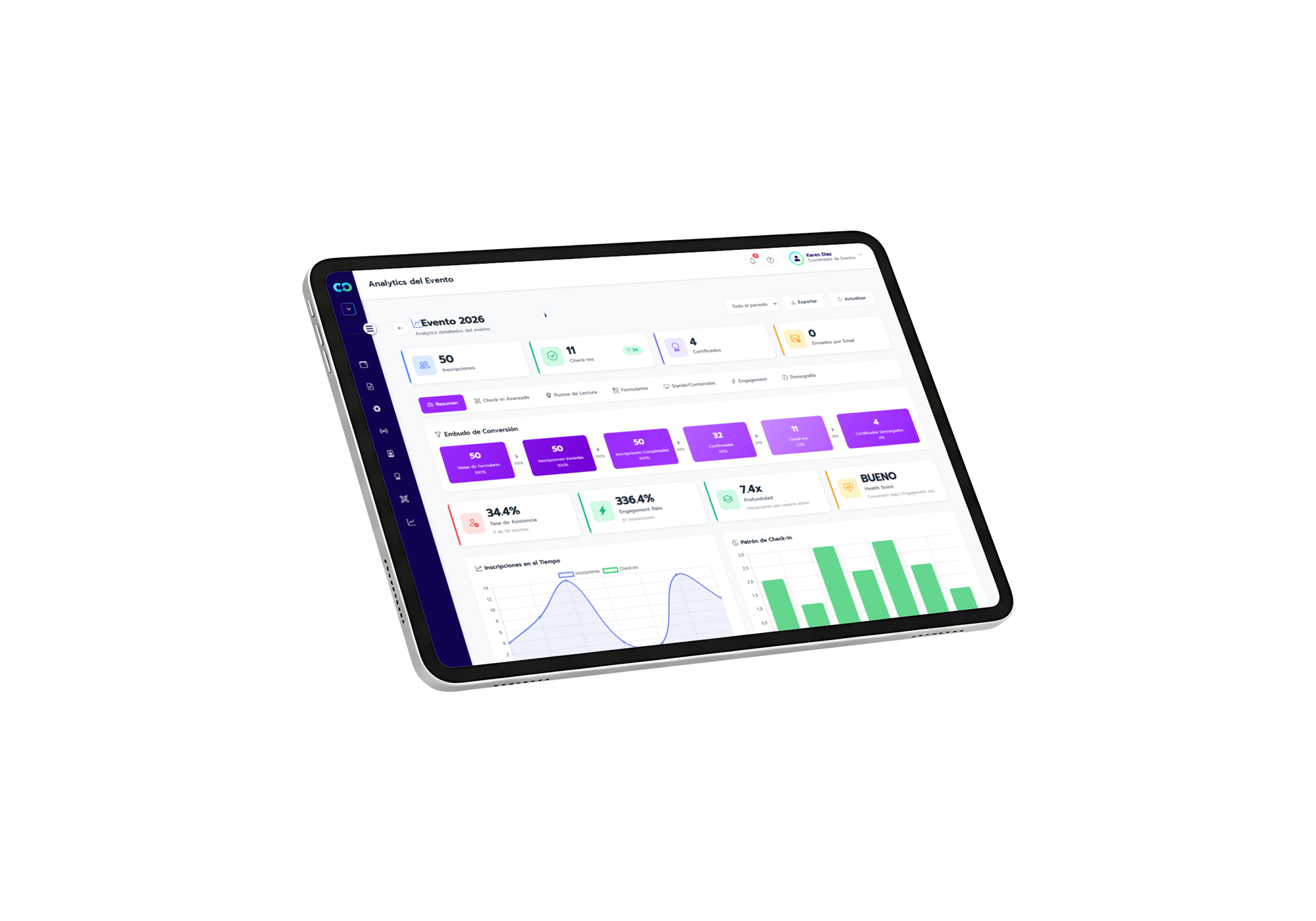 Mockup de Connectify Events en una tablet