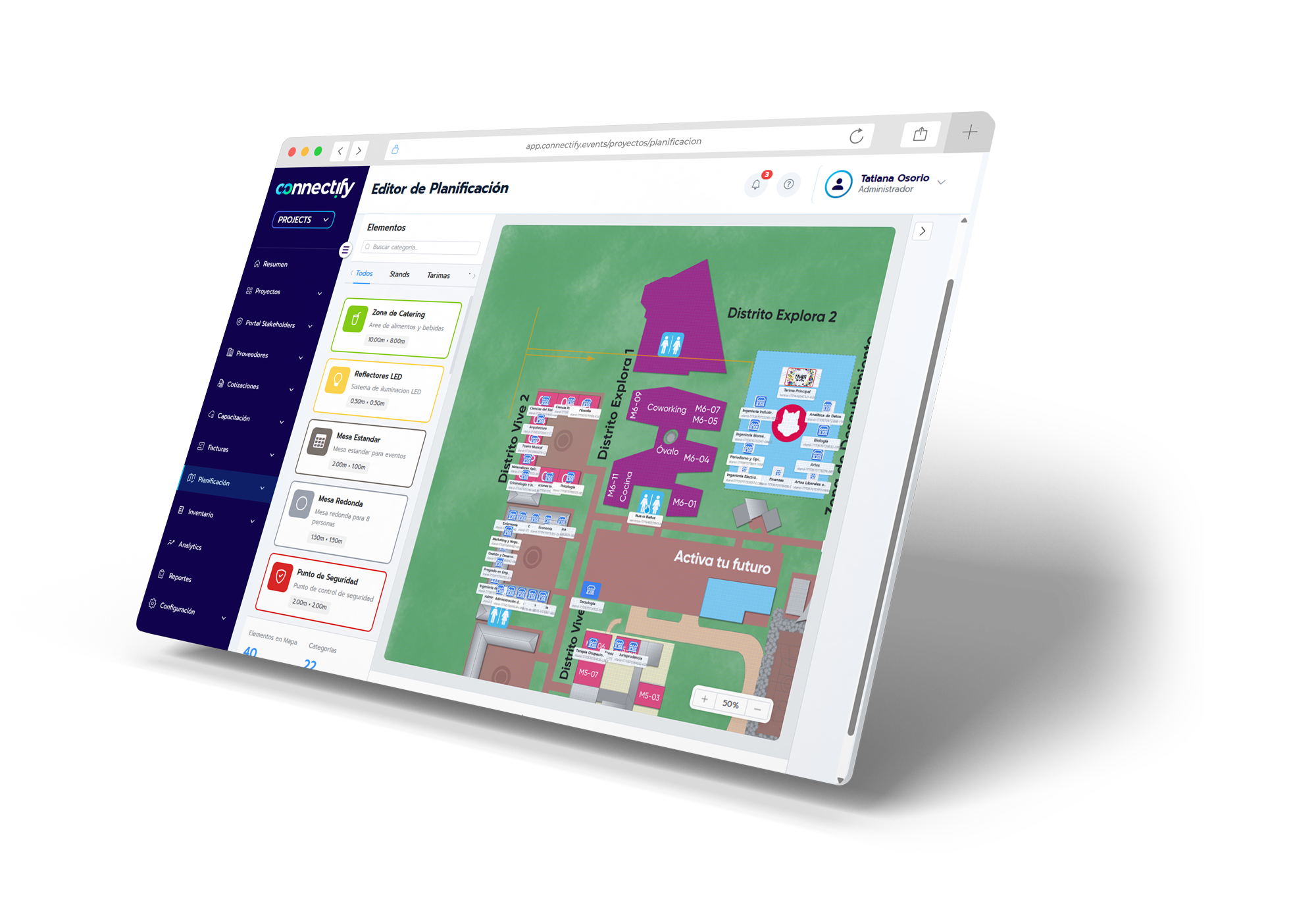 Mockup del mapa de planificación de Connectify Projects